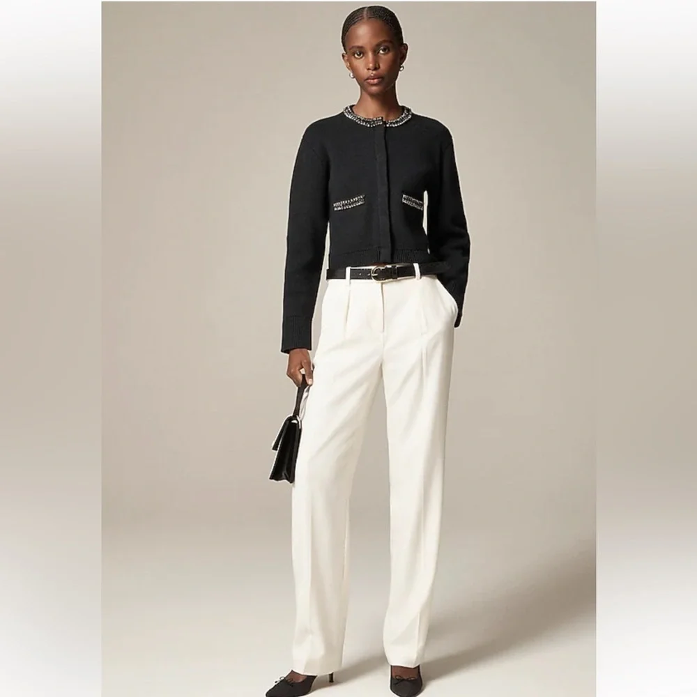 NEW J.Crew New relaxed Emilie sweater lady jacket with jewel trim Size XS Black